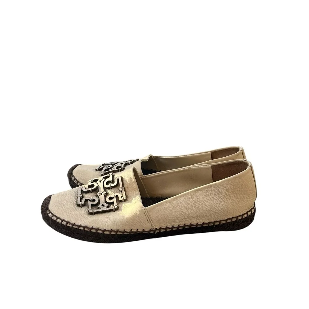 Tory Burch Ines Logo‎ Leather Espadrille Flats Women's Size 7